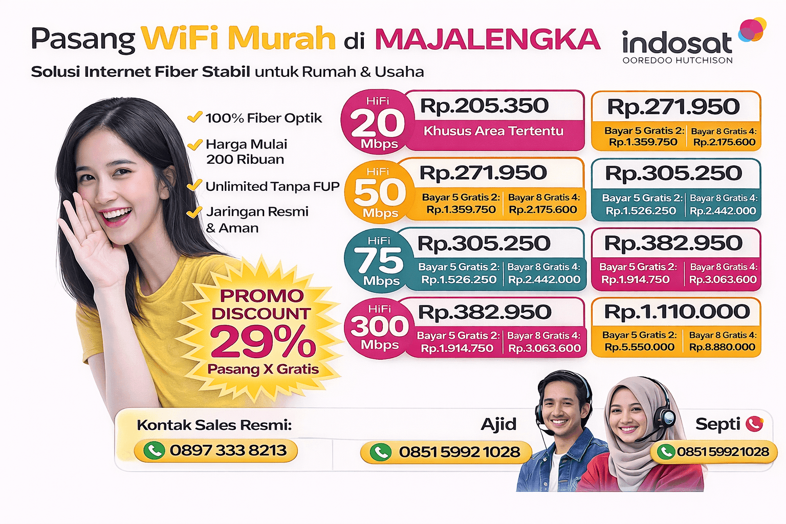 Pasang indosat Hifi MAJALENGKA harga terbaru