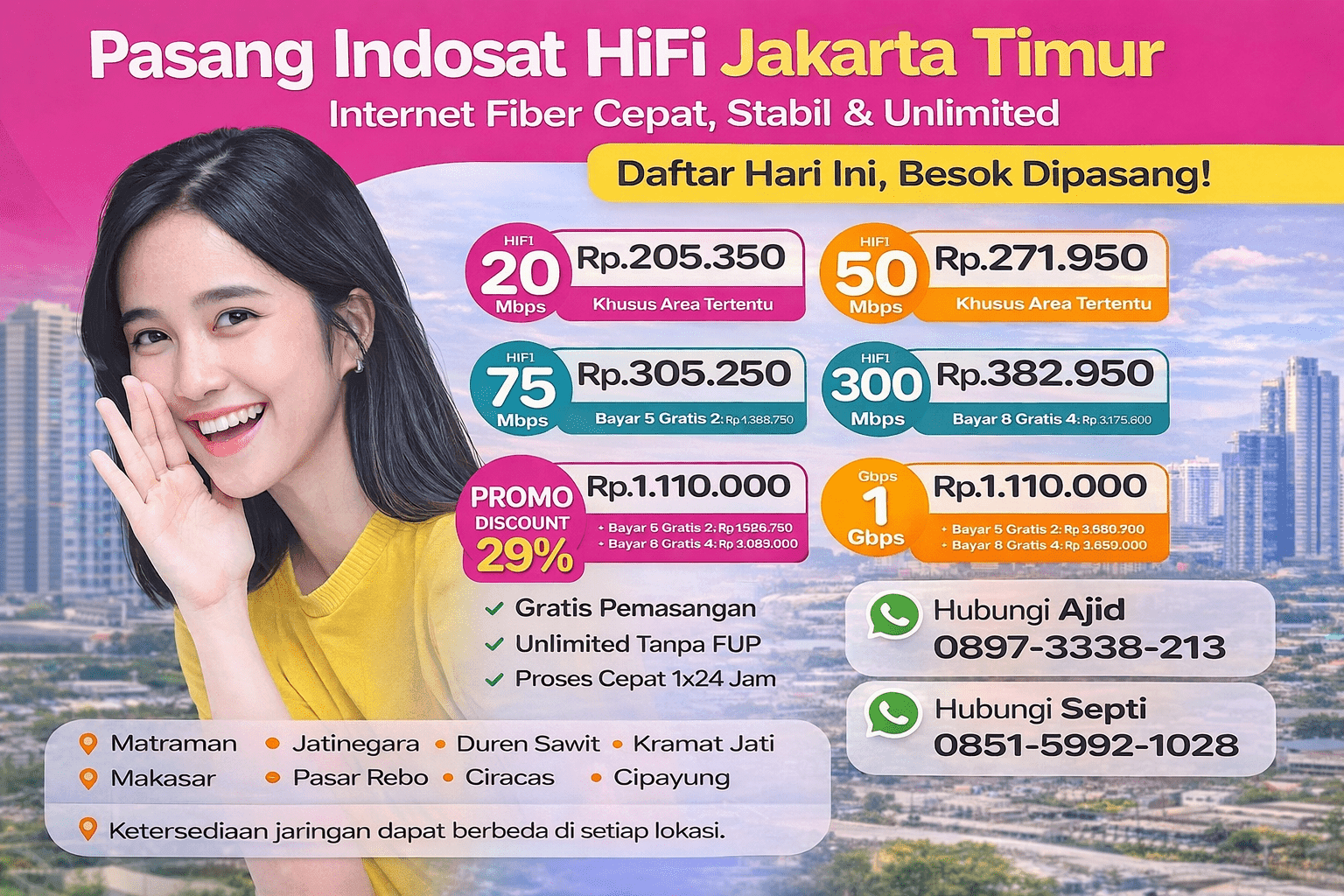 Paket Pasang WiFi Indosat HiFi Jakarta Timur Resmi Bebas FUP