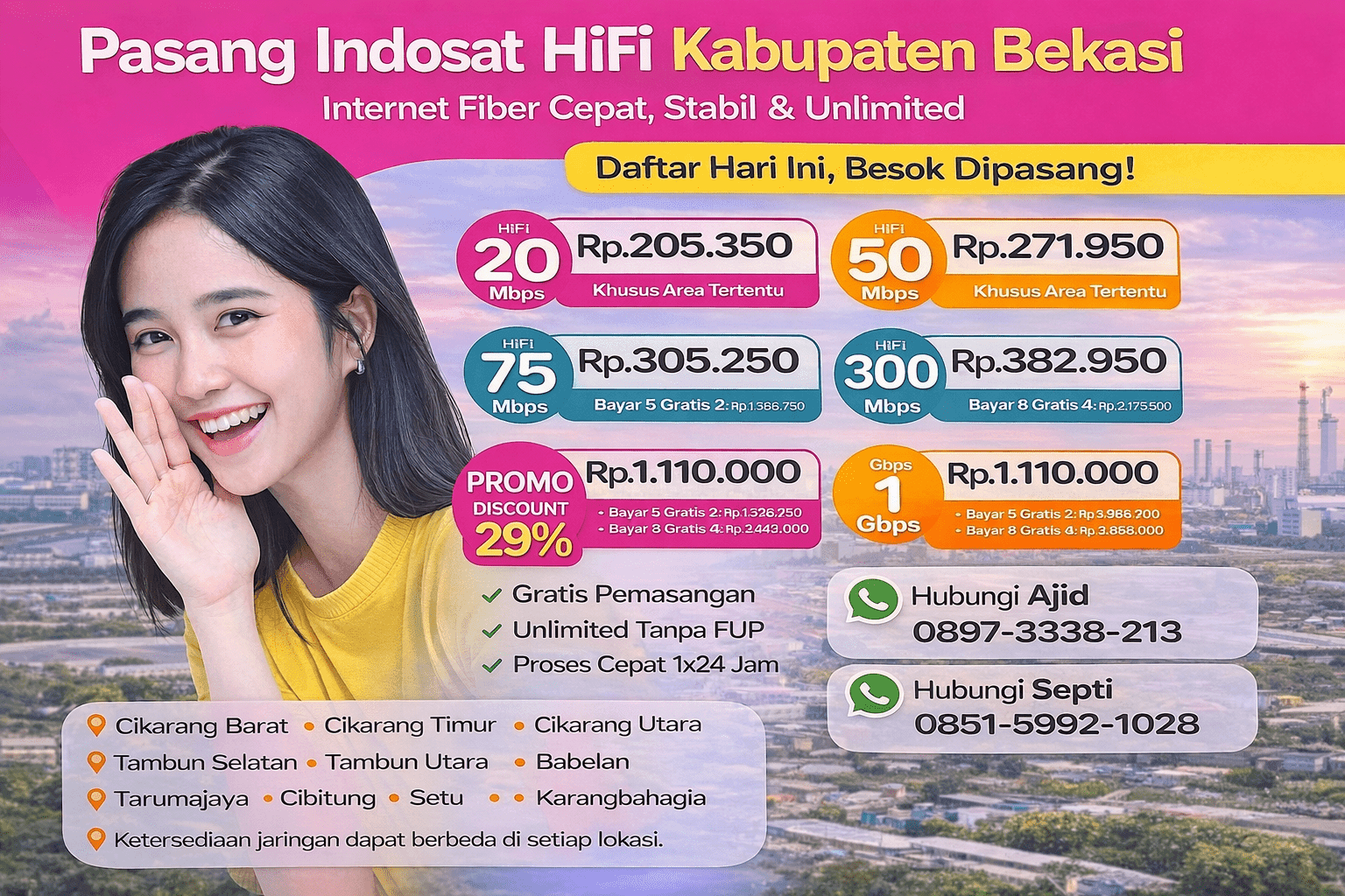 Paket Pasang WiFi Indosat HiFi Kabupaten Bekasi Resmi Bebas FUP