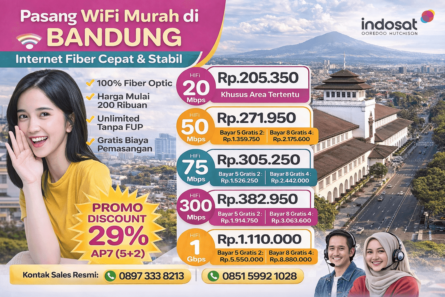 Paket Pasang WiFi Indosat HiFi KOTA BANDUNG Resmi Bebas FUP